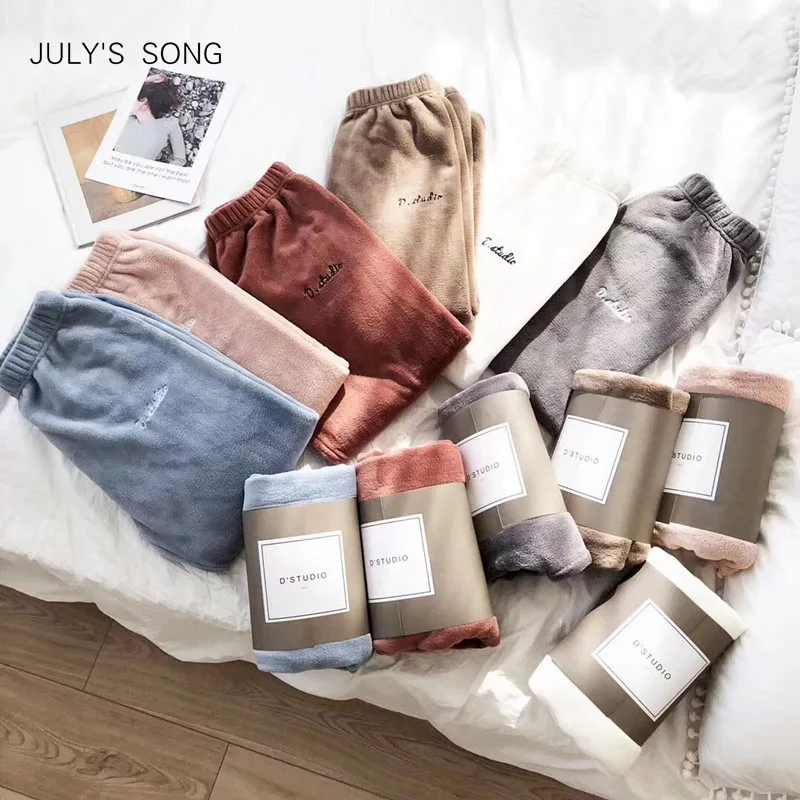

JULY'S SONG Women's Sleep Home Pants Winter Soft Flannel Couple Pajamas Bottom Sleepwear Thicker Print Lounge Pants Homewear