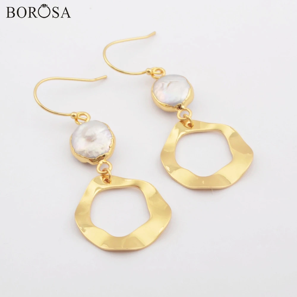 

BOROSA New Fashion Gold Color Natural Freshwater Pearl Drop Earrings Boho Pearl Dangle Earrings Handmade Studs Dropship G1789