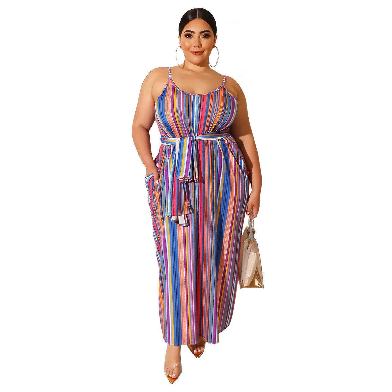 

Fashion Striped Bohemian Maxi Dresses for Women Spaghetti Strap Sleeveless Summer Beach Dresses O Neck Vestidos