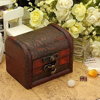 

Decorative Trinket Jewelry Storage Box Handmade Vintage Wooden Treasure Case Jewelry Package Wooden Storage Box