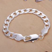 Мужские ювелирные изделия Серебро 925 манжета толстая цепочка 10 мм шириной 20 см сбоку посеребренный браслет Pulseiras de Prata мужской Модуль Bijoux