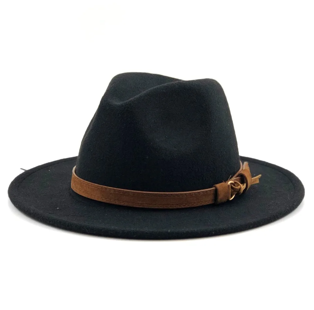 Damas Sombrero De Fedora Elegante Llana Ancho Del Borde Con Cuero Tie Decoración Panamá Hat Para La Mujer 