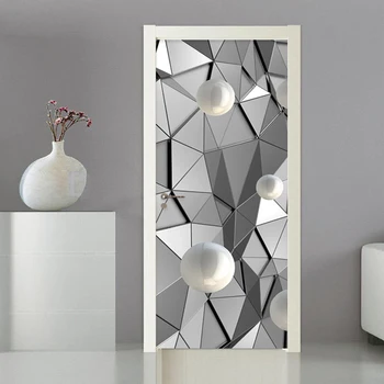 

3D Stereo Ball Geometry Imitation Metal Door Sticker Living Room Bedroom Creative DIY Home Door Decal Vinyl Poster 3D Waterproof