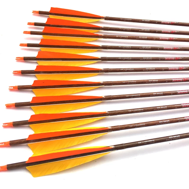  US $58.88 12PCS Linkboy Archery Arrows Turkey feather Carbon Arrows Wood Skin 75gr Points tips Compou