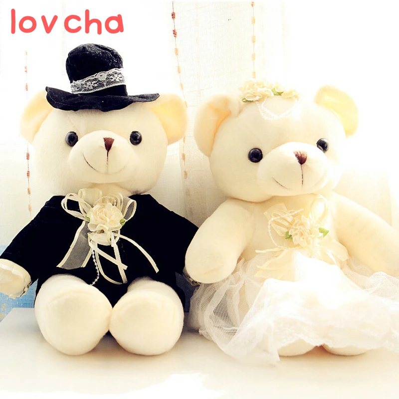 2pcs/pair 20cm Couple Bear Wedding Teddy Bear Plush Toys Wedding Gift