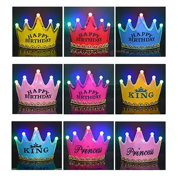 

Tiara Kids BIRTHDAY HATS Crown Light-Up LED Flashing Caps Event Party Favors Gift