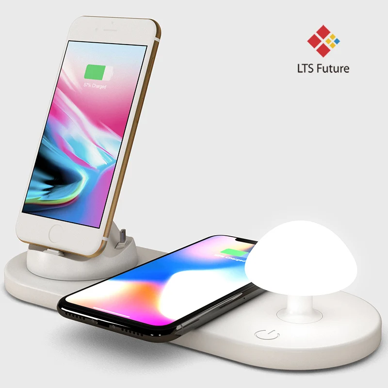 New Qi Wireless Charger Multi USB Charging Dock Station with Mushroom Light for ios/Micro/Type-C and All Qi-Enabled Phone | Мобильные