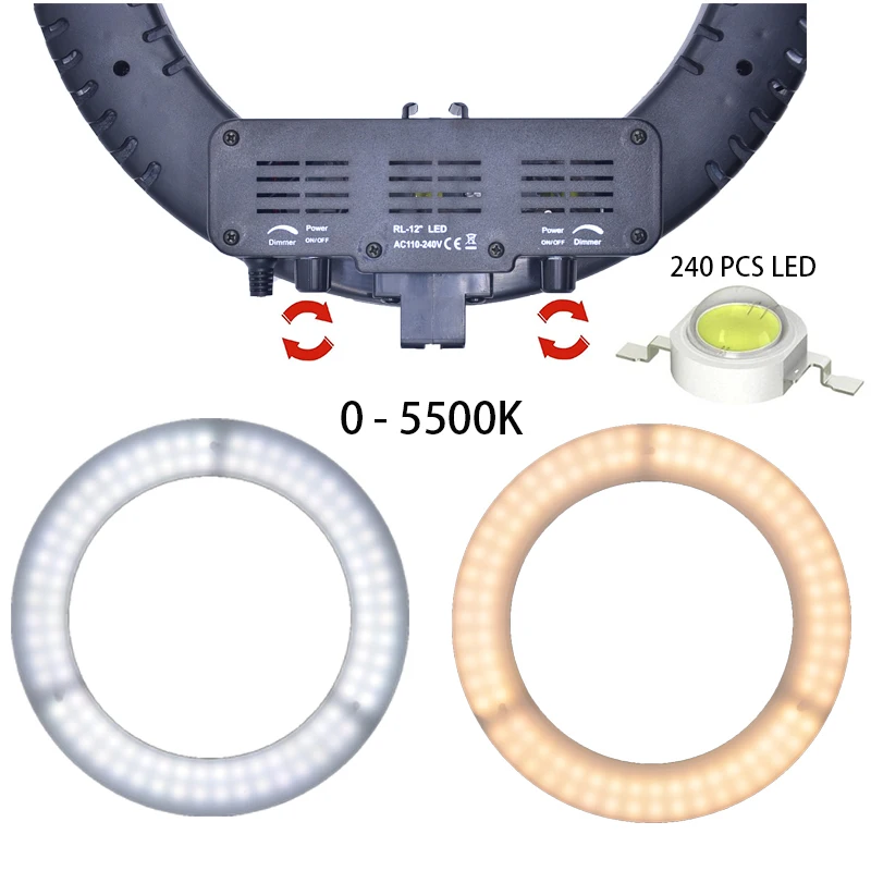 Кольцо света Двойной Управление 14in 34 см кольцевая лампа свет для фото 55 Вт 240 светодиодный затемнения 3200-5500 К фотографическое освещение видео хоста youTube макияж заполняющий свет