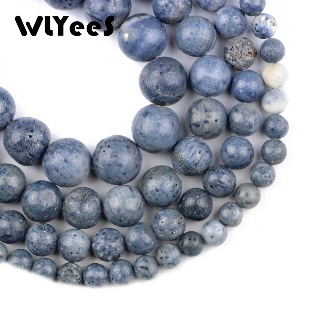 WLYeeS Top quality Natural Blue coral Stone Round Loose Beads 6 8 10