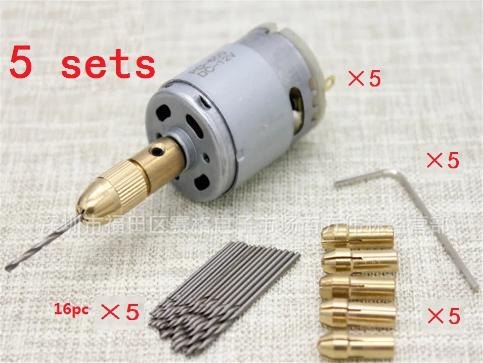 5sets Electric Motor Drill Press with 6pc 0.5 3mm Small Brass Drill Chuck Collets and 16pc 0.8 1