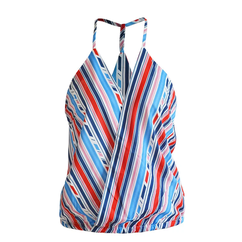 

Sleeveless Colorful V Neck Halter Tops Cami Summer Off Shoulder Loose Cause Top Vest Tee Shirt Feminino Summer Clothes