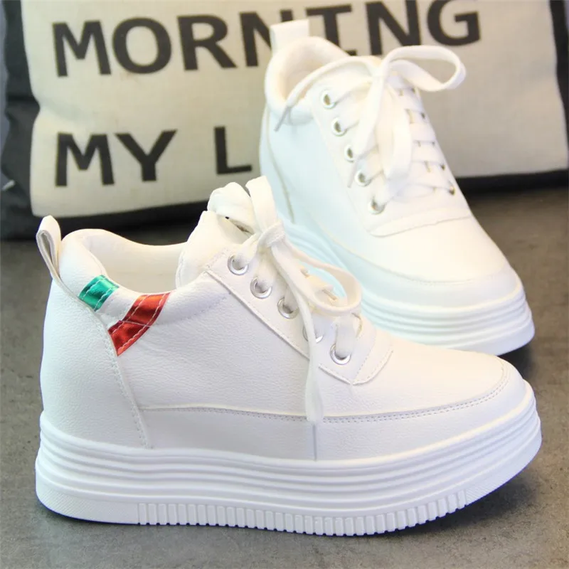 

SWYIVY Increased Sneakers White Shoes Female 2019 Casual Student Spring Shoes Platform Woman Fashion Sneakers Green Red Stripe