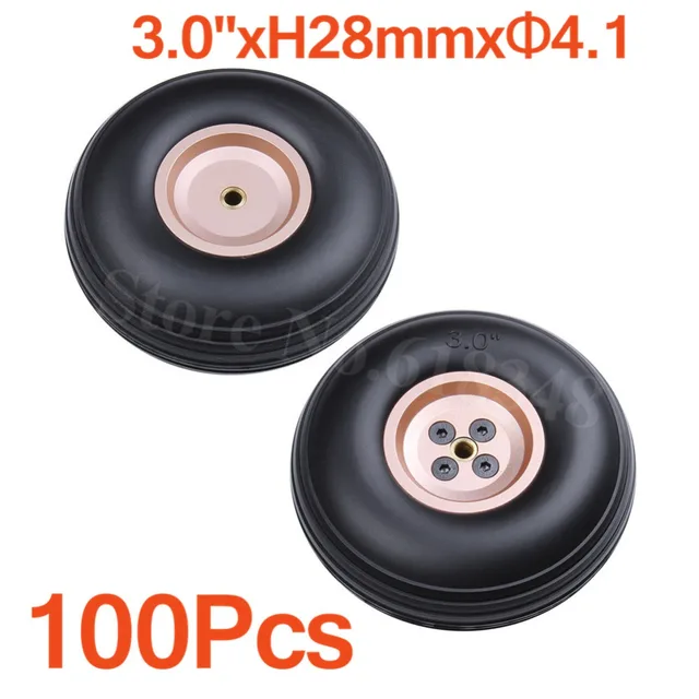 Best Offers 100pcs /lot  3.0"/ 76mm Quality RC Airplane Tail Rubber Wheels Alloy Hub Thickness:28mm Axle hole: 4.1mm Replacement Parts