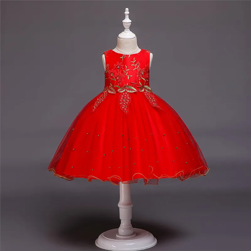 Кружевное платье для девочек на свадьбу с буфами и буфами из тюля, украшенное буфами и цветами; костюм; детское платье для дня рождения; вечернее платье принцессы для девочек-подростков; BH-838 - Цвет: red