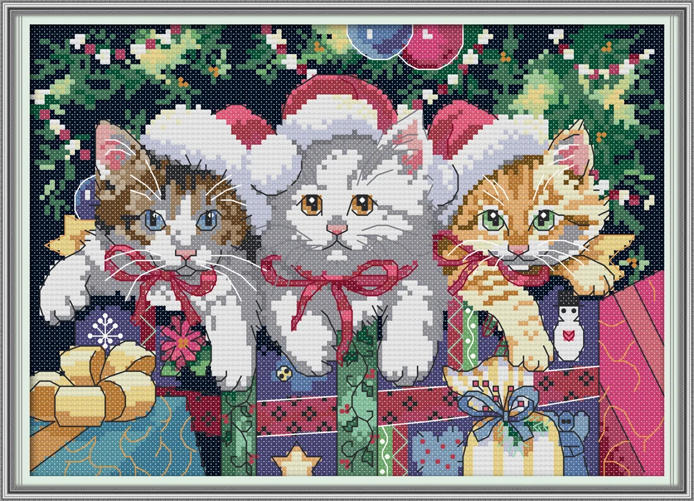 Рождественский Набор для вышивания крестиком с изображением котов, 11 карат, 14 карат, DMC, holesale, Набор для вышивания, рукоделие, домашний декор