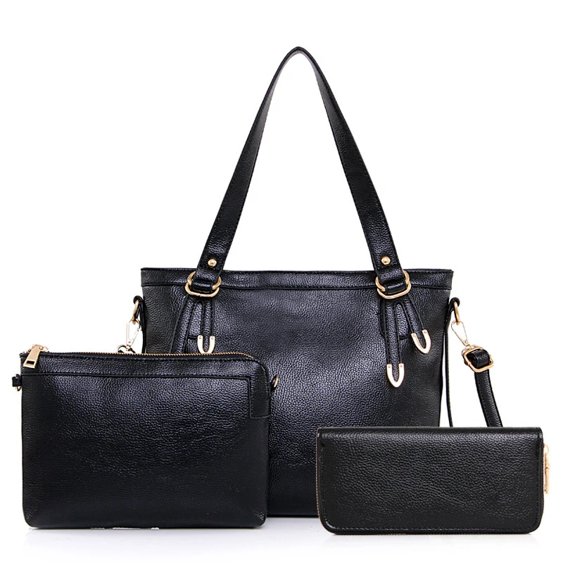 Women Leather font b Handbags b font font b Set b font Solid Luxury font b