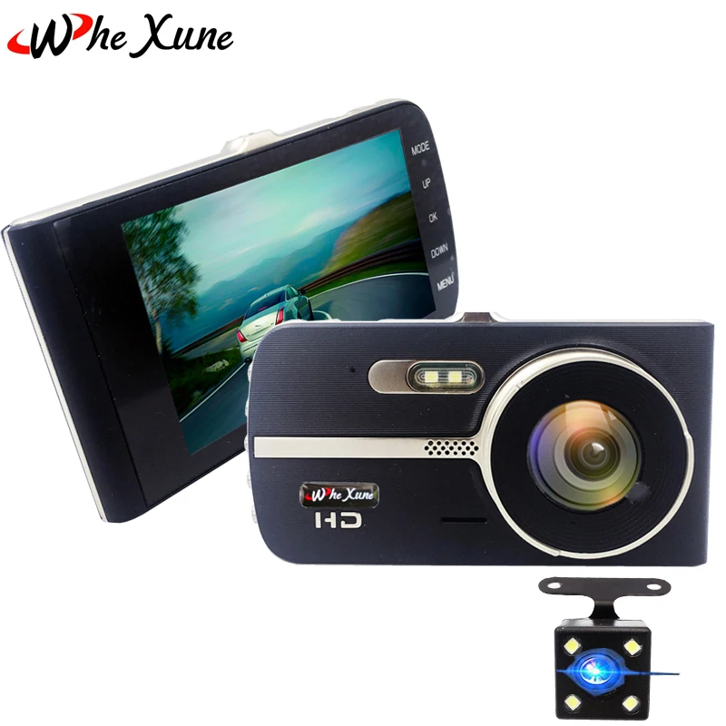 WHEXUNE 4 Inch Car DVR Novatek 96655 Full HD 1080P Camera dual Lens
