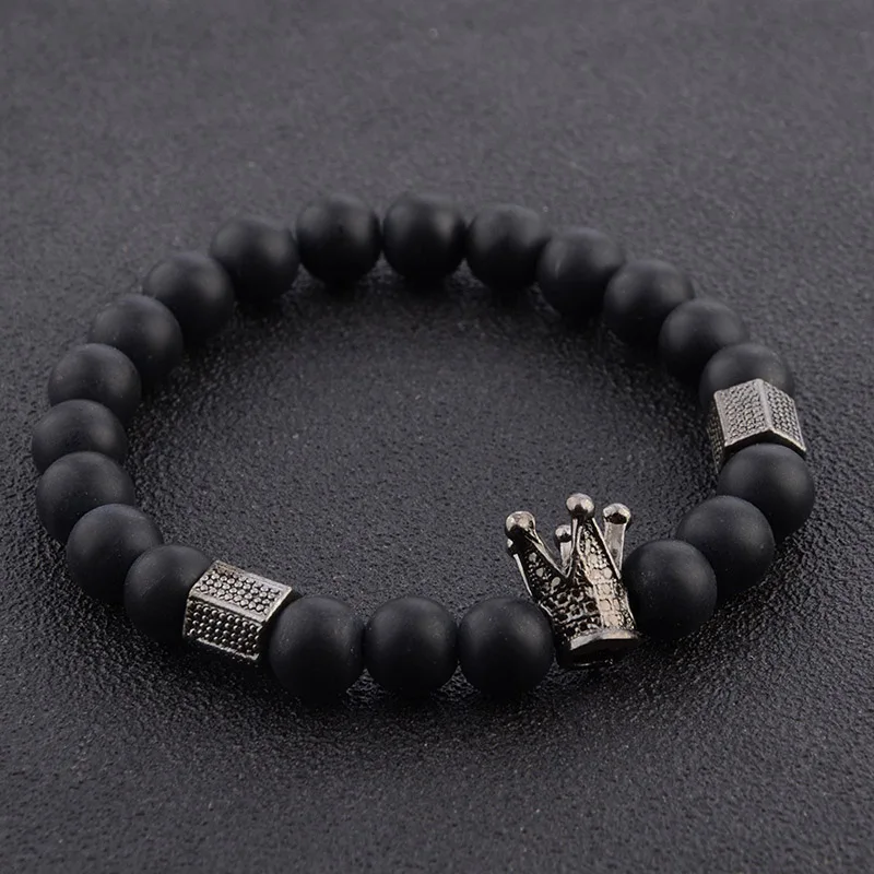 Crazy Feng Винтаж с черным натуральным камнем бусины браслет для мужчин Jewelry Шарм Лава камень Pulseira Hombres мужской ювелирные изделия