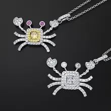 Wong Rain стерлингового серебра 925 искусственный муассанит драгоценный камень белое золото Краб Животное Кулон ожерелье женские ювелирные изделия оптом