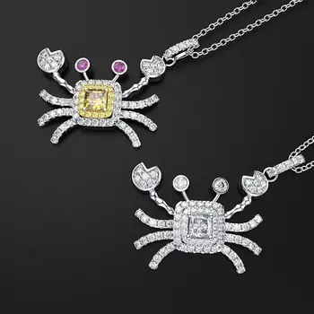 

Wong Rain 100% 925 Sterling Silver Created Moissanite Gemstone White Gold Crab Animal Pendant Necklace Women Jewelry Wholesale