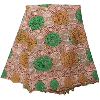 

High Quality African lace fabric Popular Design Nigerian Cord Cotton lace fabric With Rhinestones For Wedding Dress HX1003-2