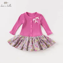 DBA7921 dave bella/осеннее платье принцессы для маленьких девочек детское трикотажное платье для дня рождения одежда для малышей