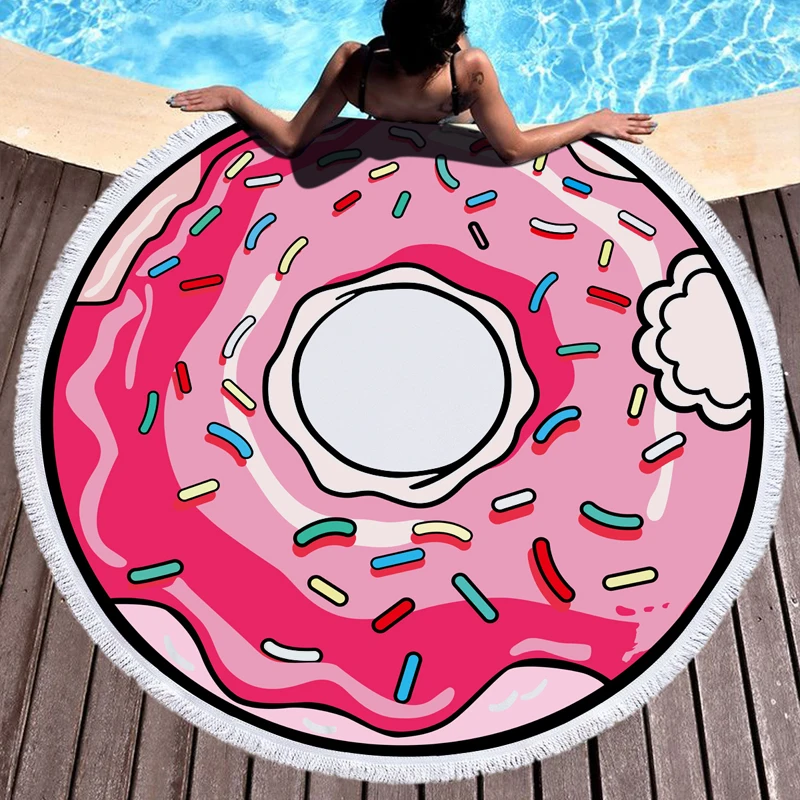 

Lannidaa Large Round Microfiber Beach Towel Circle Tassels Watermelon Pineapple Donut Summer Vacation Sea Shawl Cotton Bath Mat