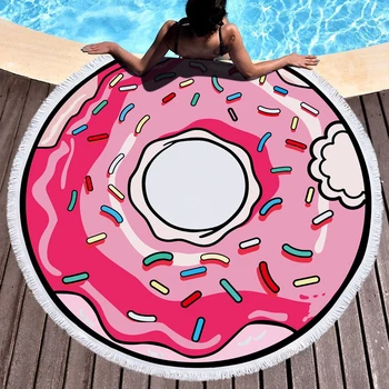

Lannidaa Large Round Microfiber Beach Towel Circle Tassels Watermelon Pineapple Donut Summer Vacation Sea Shawl Cotton Bath Mat
