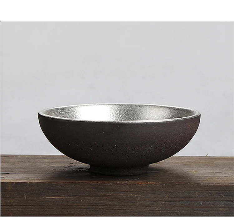 80 мл винтажный Японский стиль ручная работа грубая керамика Серебряная рыба чайная чашка посеребрение чаша мастер чашка чайный набор кунг-фу посуда для напитков