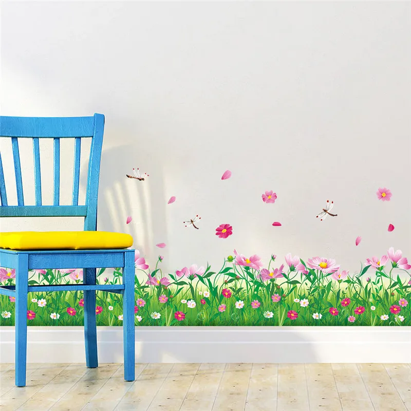 Diy наклейки на стену домашний декор природа красочные цветы трава Стрекоза наклейки Муро 3d наклейки на стены цветочные pegatinas де pared