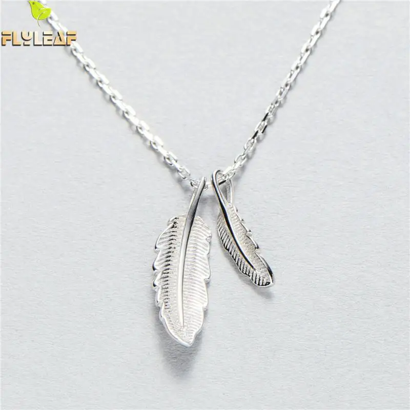 Форзац бренд 925 пробы серебро двойное перо ожерелья и подвески для женщин Креативный дизайн дамские модные ювелирные изделия