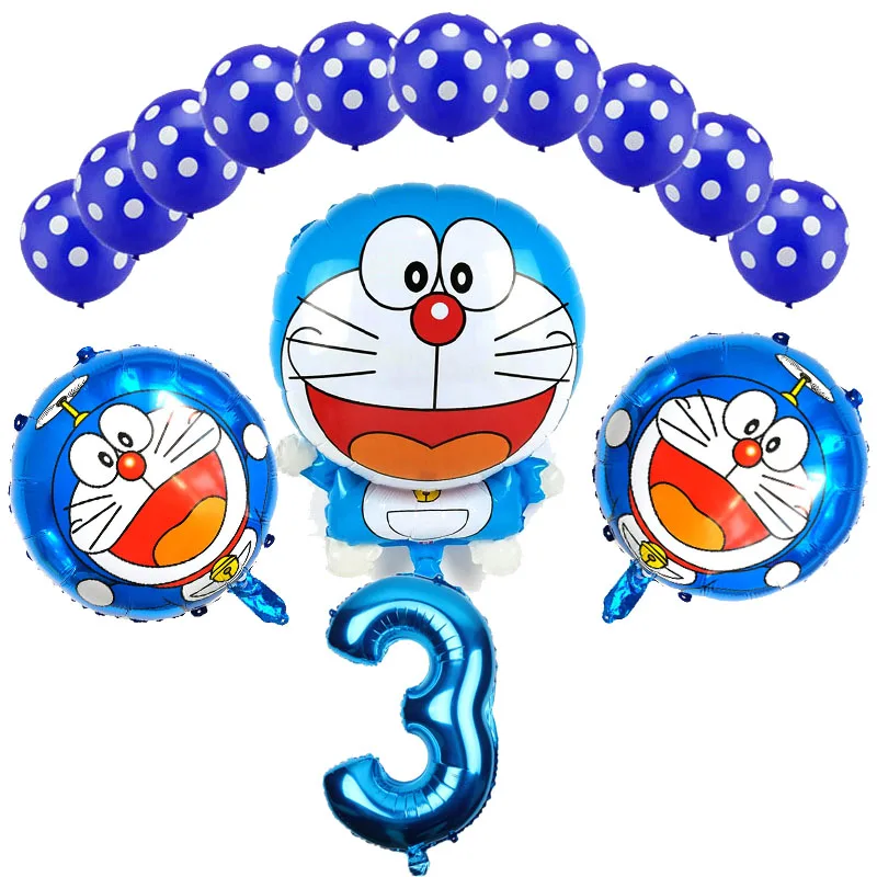 14 шт./лот мультфильм Doraemon воздушные шары из фольги День Рождения украшения 16 дюймов синий и розовый номер и точка латекса много детские игрушки - Цвет: 14pcs