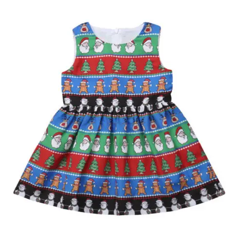 

Newborn Toddler Baby Girls Clothing Santa Print Christmas Sleeveless Mini Tutu Summer Dress Party Outfit Girl 0-5T