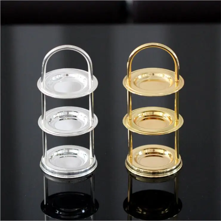 

2pcs/ pair 3 layers gold /silver mini trays small cake stand cake tray round dedcorative tray for wedding decoration DGP102