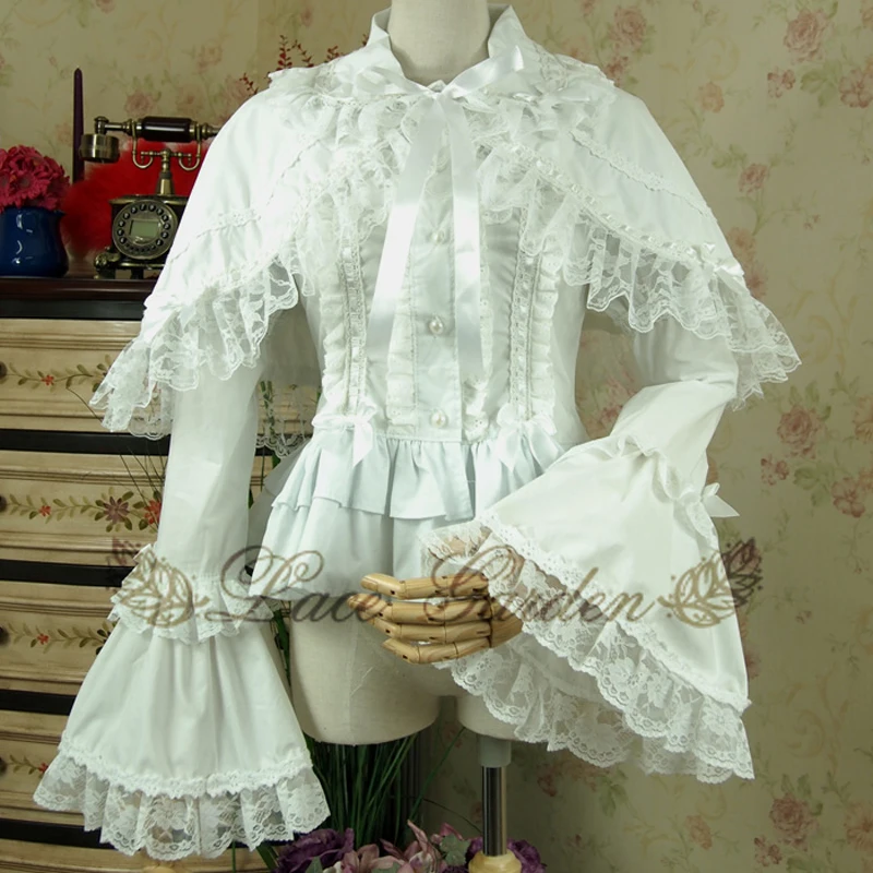 Весенняя женская белая рубашка, винтажные викторианские кружевные рубашки с оборками, женские готические шали, блузка, костюм Лолиты