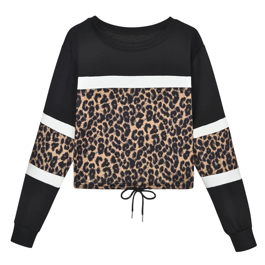 

Womens Long Sleeve Leopard Splicing O Neck Casual Sweatshirt Top Blouse Pullover women sweatshirt clothes sudaderas para dama #3