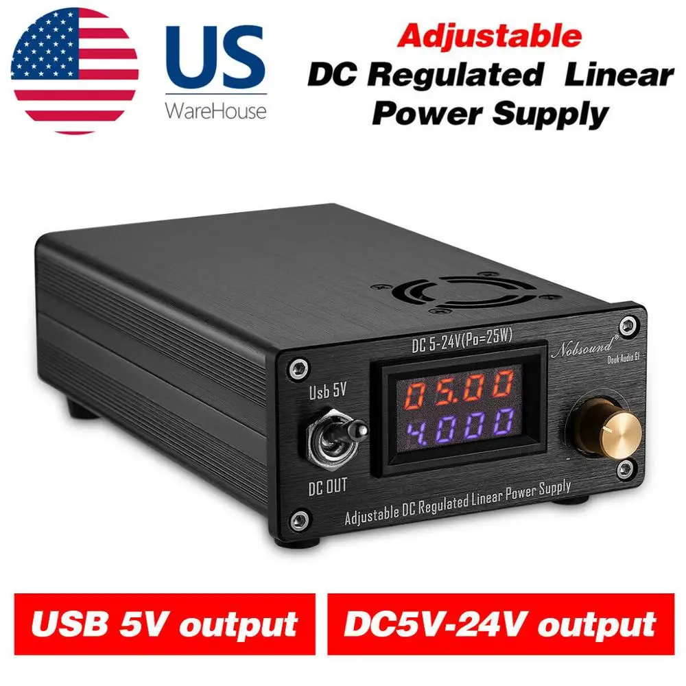 

Nobsound HiFi 25W USB DC5V-24V Adjustable DC Regulated Linear Power Supply for Audio/Digital Device