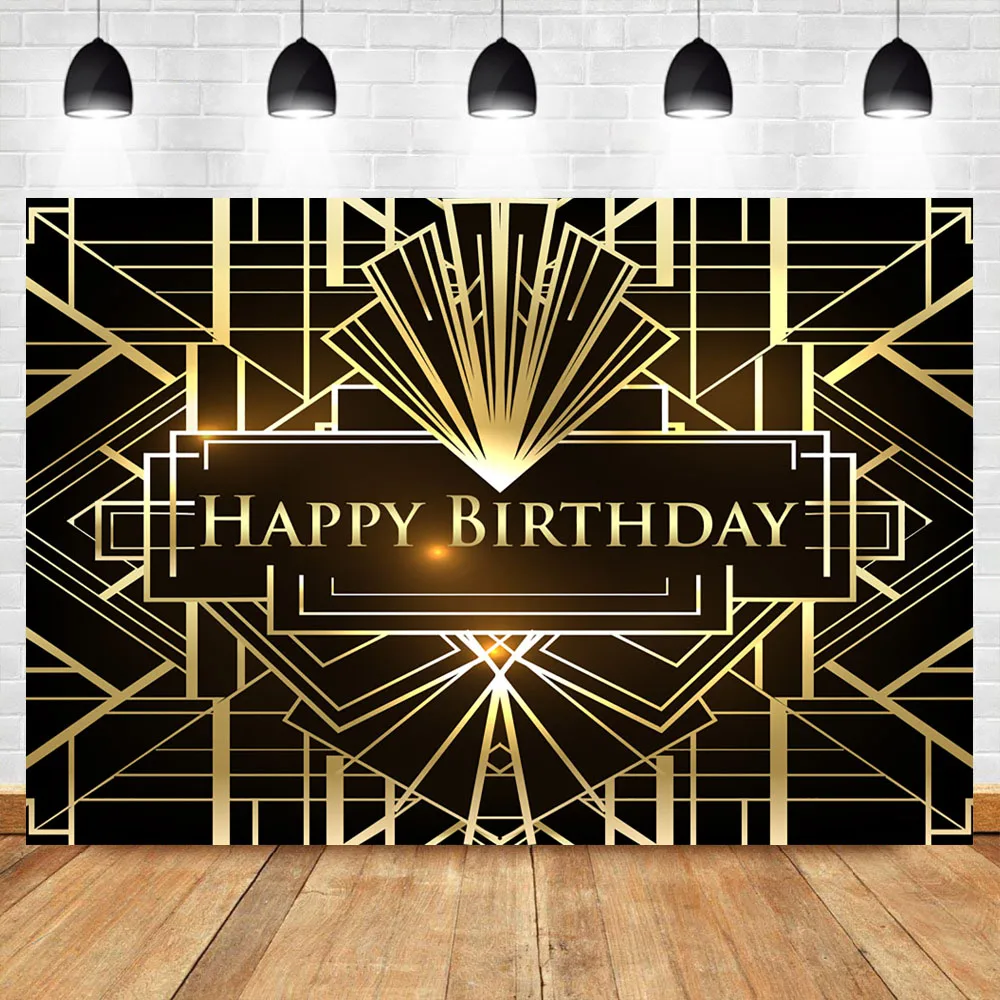 

NeoBack The Great Gatsby Theme Birthday Backdrop Lrregular Black and Gold Stripe Photography Background 1920s Photo Background