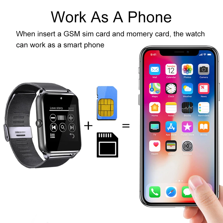 Skup Pełny ekran dotykowy smart Watch taśma metalowa Bluetooth smartwatch na rekę wsparcie Sim karty SD Android IOS Sport zegarek z kamerą Anti lost