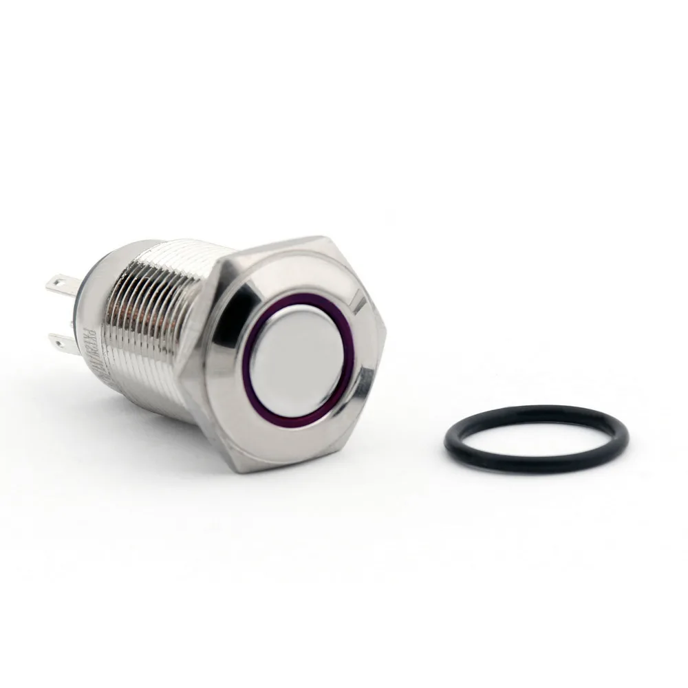

Areyourshop Push Button Switch Flat Round 16mm 12V Blue/Red/Green Ring LED Metal Momentary For Car