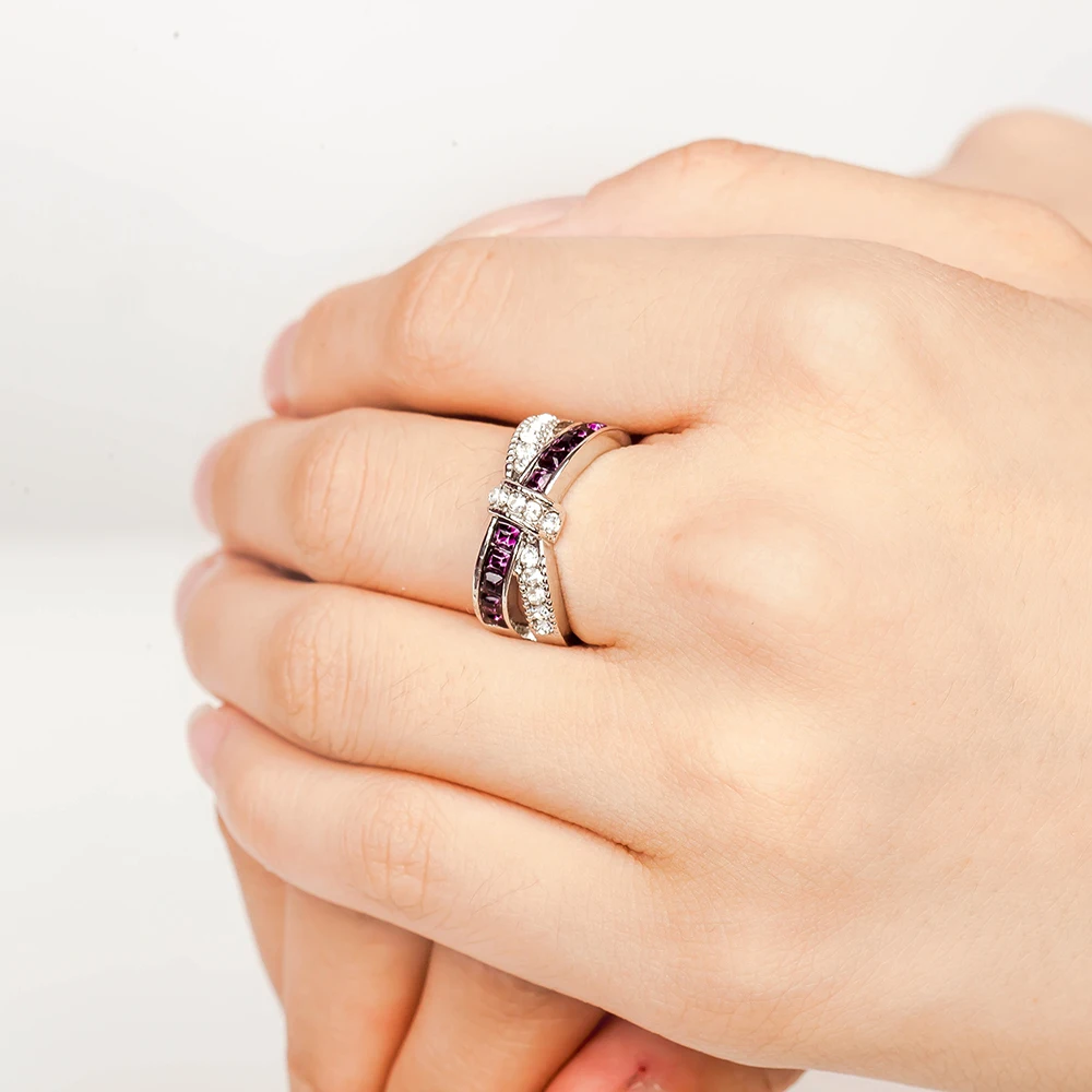 Criss Cross New Purple Amethyst Rings Jewelry 6-10 Size Ring White Gold Filled