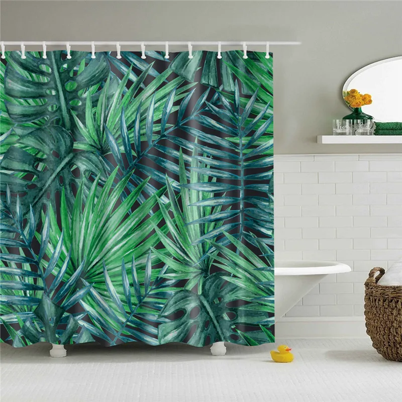 В скандинавском стиле для ванной комнаты, занавески для душа, набор, листья, водонепроницаемая ткань с рисунком, ткань для ванной, занавеска, экран с крючками - Цвет: TZ170802