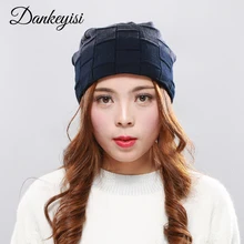 DANKEYISI зимняя шапка вязать плед кепки для женщин s теплые Skullies Beanie капот шерстяная шапка Вязание Леди Мода Bobble лыжный s