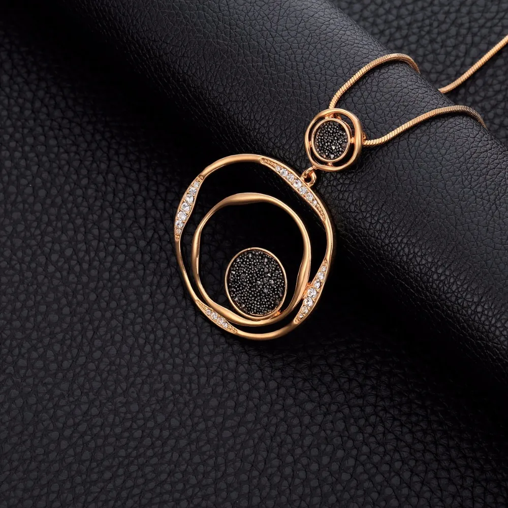 Роскошное ожерелье с черными кристаллами золотая цепочка для свитера большая