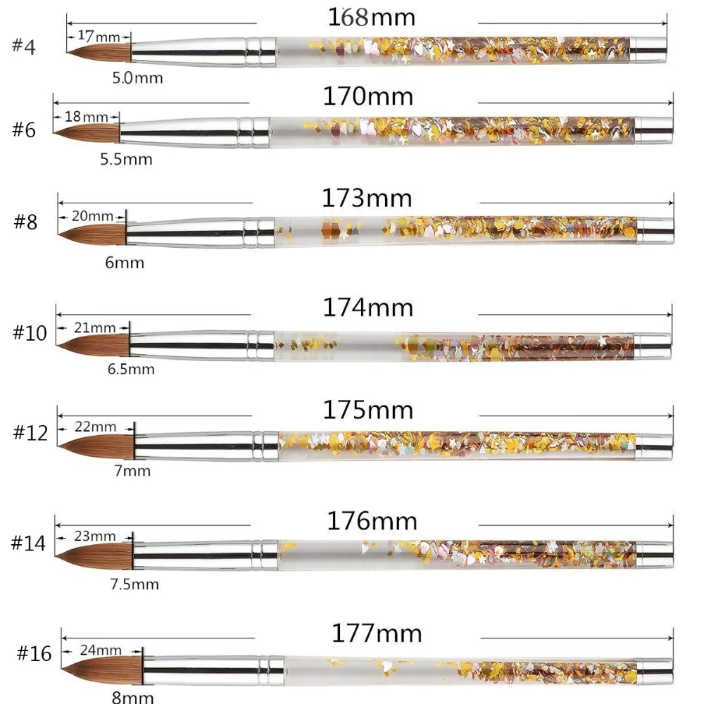 Новейшая 1 шт. Kolinsky СОБОЛЬ Акриловая кисть для ногтей с жидким потоком блеск для ногтей кисти для ногтей инструменты 8#10#12#14#16