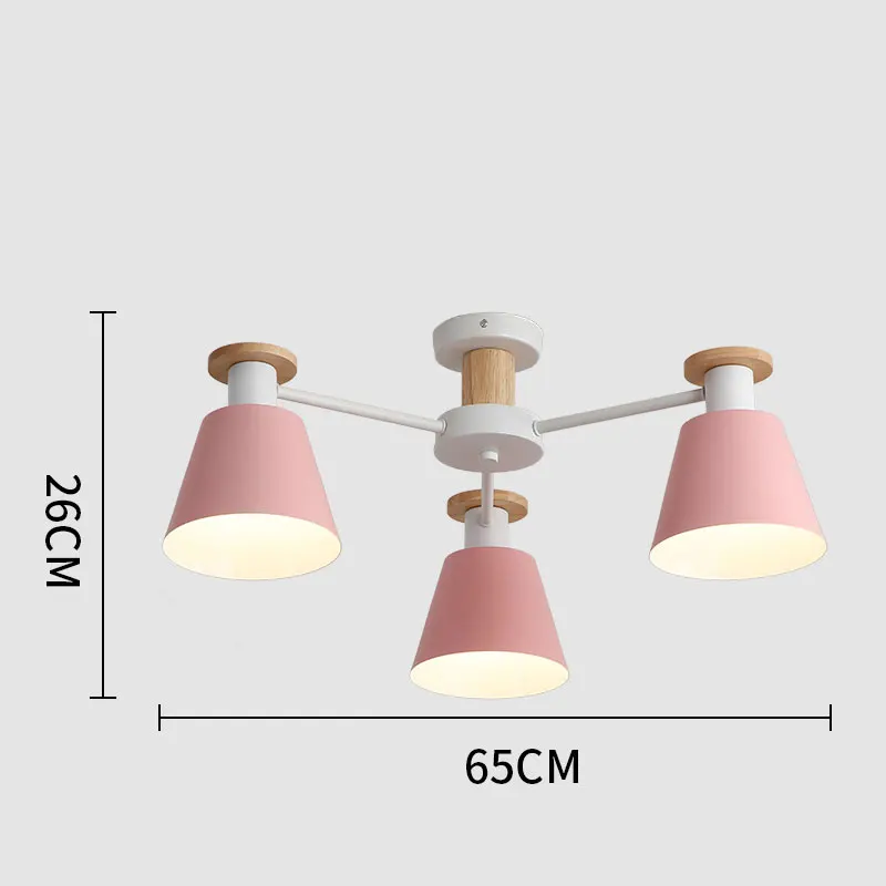 Деревянный Макарон романтичная люстра красочные современный простой Внутреннее освещение 3/6/8 в простом стиле для гостиной, спальни, лампа теплоты 0113 - Цвет абажура: pink-3 head