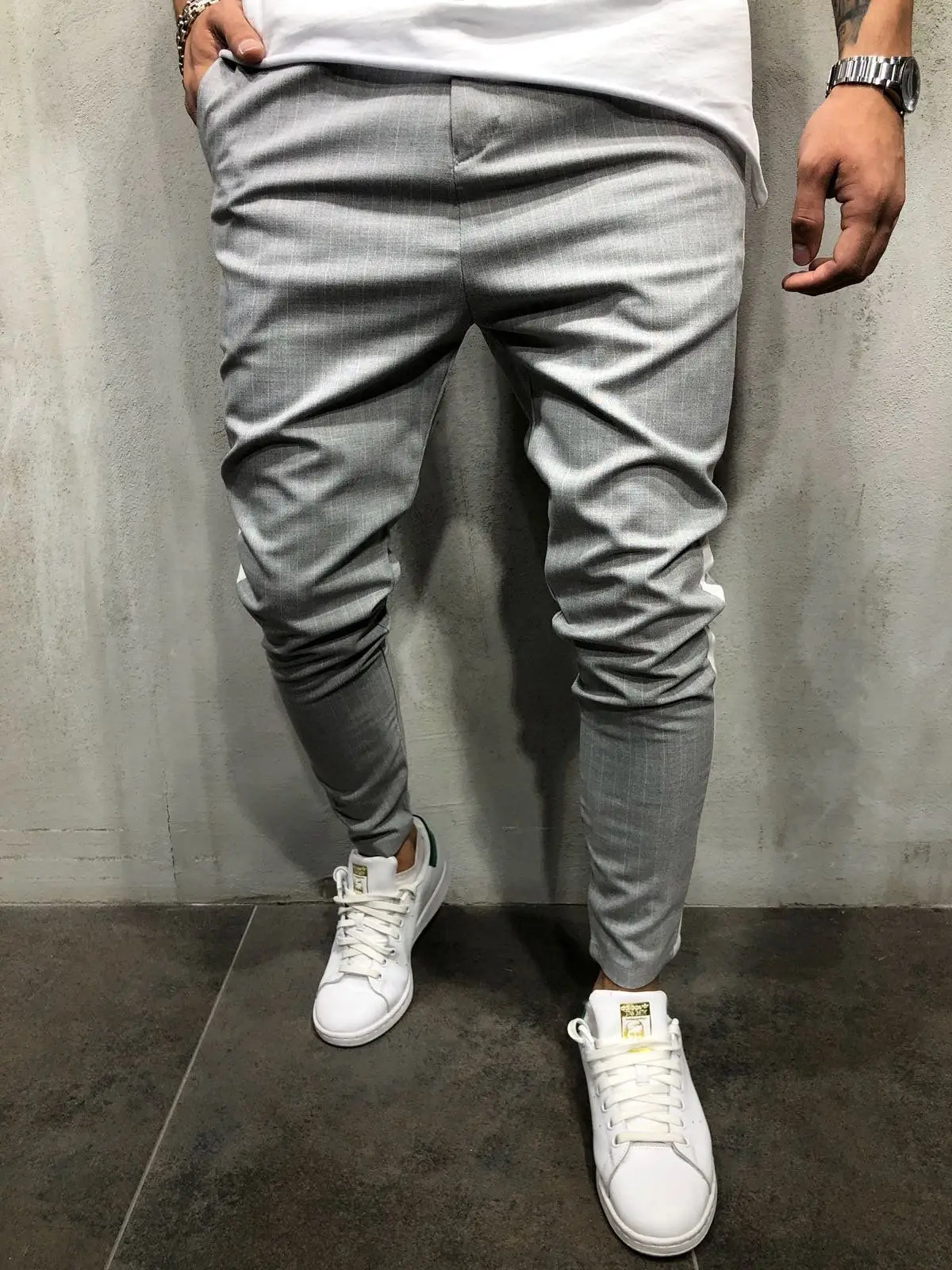 Для мужчин's Twill модные брюки для бега 2019New в полоску городской прямые повседневные брюки узкие длинные штаны для фитнеса S-3XL