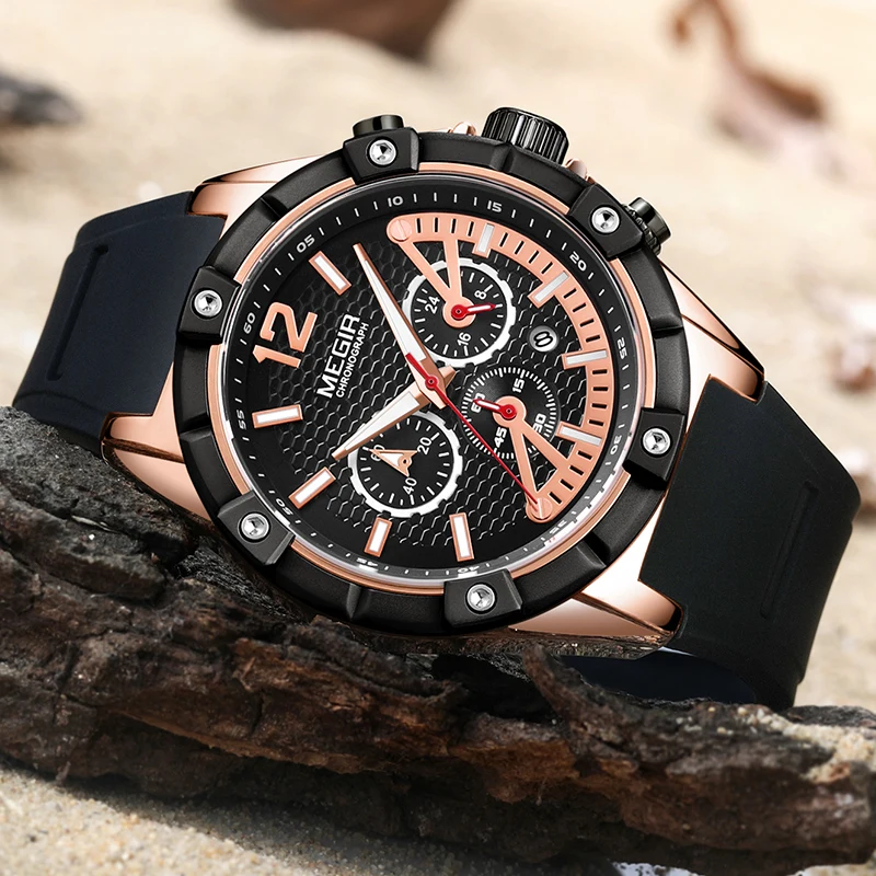 

MEGIR Men's Creative Sports Watches Silicone Men Waterproof Clock 24Hour Army Military Quartz Wrist Watch Male Relogio Masculino