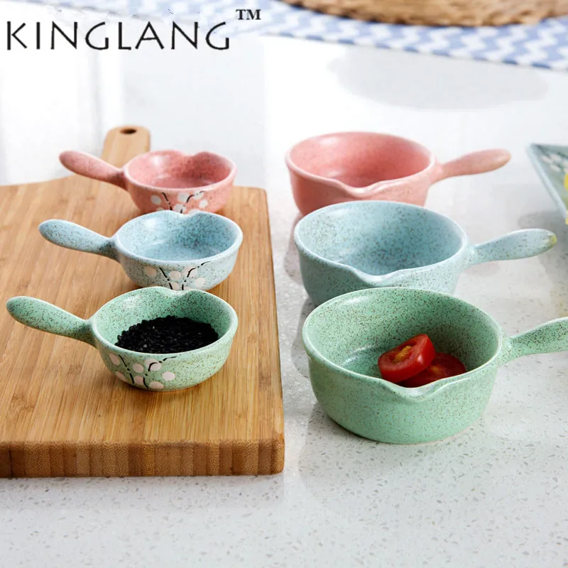 Japanese Style Round Ceramic Sauce Dish With Handle Three colors