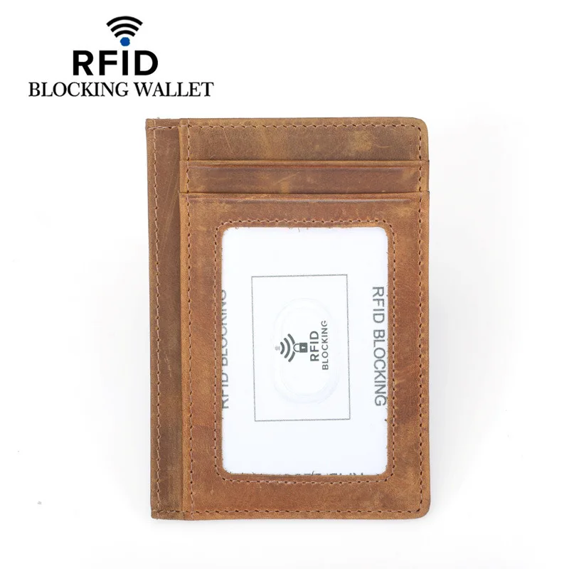 Винтажный передний карман, кошелек для кредитных карт, мужской, натуральная кожа, мини-кредитный держатель для карт чехол, RFID Блокировка, тонкий банк, карман для монет
